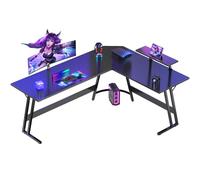 Devoko Bureau Gaming d'angle 170 x 130cm avec Support d'écran, Table Informatique en Coin,Bureau Gamer en Forme de L Table pour Etudier, Jouer et Travailler Cabon Noir