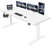 Devoko Bureau réglable en hauteur 160 x 70 cm - Bureau debout électrique stable réglable en hauteur - Table Mange Debout - Mémoire à 2 fonctions - Siège debout ergonomique - Blanc