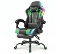 Devoko Chaise de Jeu RGB - Fauteuil de Bureau Ergonomique avec Fonction Massage et Repose-Pieds Télescopique, Dossier Réglable (90-135°), Charge Max 150 kg, Expérience de Jeu Immersive, Vert