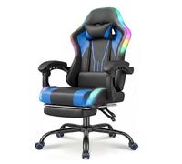 Devoko Chaise de Jeu RGB - Fauteuil de Bureau Ergonomique avec Fonction Massage et Repose-Pieds Télescopique, Dossier Réglable (90-135°), Charge Max 150 kg, Expérience de Jeu Immersive, Bleu