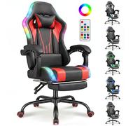 Devoko Chaise de Jeu RGB - Fauteuil de Bureau Ergonomique avec Fonction Massage et Repose-Pieds Télescopique, Dossier Réglable (90-135°), Charge Max 150 kg, Expérience de Jeu Immersive, Rouge