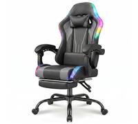 Devoko Chaise de Jeu RGB - Fauteuil de Bureau Ergonomique avec Fonction Massage et Repose-Pieds Télescopique, Dossier Réglable (90-135°), Charge Max 150 kg, Expérience de Jeu Immersive, Gris