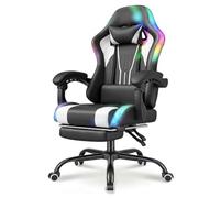 Devoko Chaise de Jeu RGB - Fauteuil de Bureau Ergonomique avec Fonction Massage et Repose-Pieds Télescopique, Dossier Réglable (90-135°), Charge Max 150 kg, Expérience de Jeu Immersive, Blanc