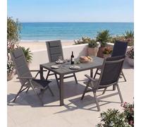 Devoko Ensemble de Table et Chaises de Jardin 5 Pièces, Composé Table 150 cm en Aluminium et 4 Chaises Pliantes, Table de Jardin avec Finition à Veine de Bois et Chaises de Terrasse, Balcon, Gris