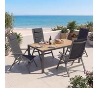 Devoko Ensemble de Table et Chaises de Jardin 5 Pièces, Composé Table 150 cm en Aluminium et 4 Chaises Pliantes, Table de Jardin avec Finition à Veine de Bois et Chaises de Terrasse, Balcon, Naturel