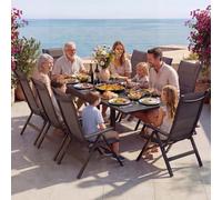 Devoko Ensemble de Table et Chaises de Jardin 9 Pièces, Composé 1 Table en Aluminium et 8 Chaises Pliantes, Table de Jardin Extensible (130/260 cm), Ensemble de Table et Chaises d'Extérieur, Gris