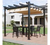 Devoko Pergola Aluminium 3x3, Pergola Jardin Exterieur, avec Fixations Magnétiques et Zone d'ombrage Réglable, Cadre en Aluminium, Convient pour Les Jardins et Les Cours,Beige