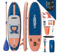 Devoko Planche de Paddle Gonflable Adulte 320cm, Sup Gonflable 2-en-1 avec Siège & Accessoires, 130kg Charge Max - Idéal pour Surf, Pêche, Yoga (Bleu et Orange Contrastants)
