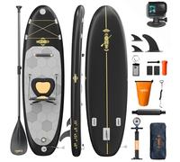 Devoko Planche de Paddle Gonflable Adulte 320cm, Sup Gonflable 2-en-1 avec Siège & Accessoires, 130kg Charge Max - Idéal pour Surf, Pêche, Yoga (Noir)