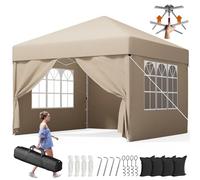 Devoko Tonnelle Pliante 3x3 m Imperméable, Pop up Tent Pliable avec 4 Parois Amovibles, Barnum Pliant Professionnel avec 3 Hauteur Réglable Protection UV 50+ pour Jardin, Terrasse, Camping(Beige)