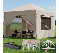 Devoko Tonnelle Pliante avec Fenêtre Moustiquaire Aérée, Tonnelle 3x3 Imperméable Stable, Tonnelle Pop Up avec Parois Latérales, Protection UV 50+, Tente de Fête pour Jardins, Camping (Beige)