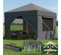 Devoko Tonnelle Pliante avec Fenêtre Moustiquaire Aérée, Tonnelle 3x3 Imperméable Stable, Tonnelle Pop Up avec Parois Latérales, Protection UV 50+, Tente de Fête pour Jardins, Camping (Gris)