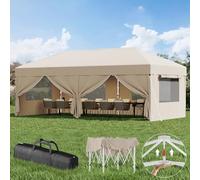 Devoko Tonnelle Pliante avec Fenêtre Moustiquaire Aérée, Tonnelle 3x6 Imperméable Stable, Tonnelle Pop Up avec Parois Latérales, Protection UV 50+, Tente de Fête pour Jardins, Camping (Beige)
