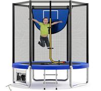 Devoko Trampoline Extérieur avec Panier de Basket Ø183cm, Trampoline de Jardin Robuste, Cadre en Acier Galvanisé avec Sac de Rangement, pour Enfants et Adultes