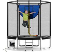 Devoko Trampoline Extérieur avec Panier de Basket Ø183cm, Trampoline de Jardin Robuste, Cadre en Acier Galvanisé avec Sac de Rangement, pour Enfants et Adultes