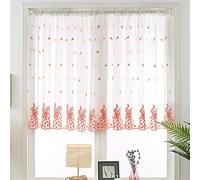 Devola Pastorale Art Rideau brise-bise transparent avec motif paon brodé pour la vie privée - 100 x 90 cm - Rose - 1 pièce