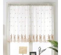 Devola Pastorale Art Rideau brise-bise transparent avec motif paon brodé pour la vie privée - 120 x 90 cm - Café - 1 pièce