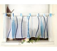 Devola Rideau à panneau avec impression ondulée, court, avec passants, en voile, moderne, transparent, 60 x 90 cm, bleu, 1 pièce