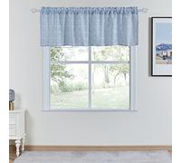 Devola Rideau brise-bise aspect lin avec broderie, rideaux courts semi-transparents, style maison de campagne, vintage Cáfe, 100 x 45 cm, bleu, 1 pièce