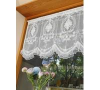 Devola Rideau brise-bise baroque - Rideau de cuisine français - Avec broderie florale - Dentelle - Blanc - Transparent - Court - 65 x 54 cm - 1 pièce
