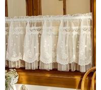 Devola Rideau brise-bise Romantique avec dentelle florale - Rideau brise-bise court Bistro avec broderie de fleurs - Petit rideau de fenêtre pour cuisine - Style maison - 60 x 90 cm - 1 pièce