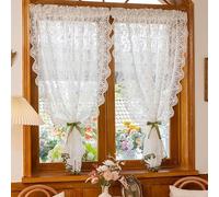 Devola Rideau brise-bise - Style maison de campagne - Court - En dentelle - Avec broderie - Style maison de campagne - Style vintage - Demi-rideau de fenêtre - 100 x 130 cm - Blanc - 1 pièce