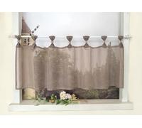 Devola Rideau brise-bise uni - En voile court transparent - Pour cuisine moderne - Avec passants - Pour café - H x l : 45 x 90 cm - Café - 1 pièce