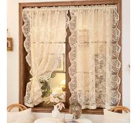 Devola Rideau brise-bise vintage en dentelle - Rideau court romantique avec bordure crochetée - Translucide - Pour cuisine et salon - H x l : 45 x 130 cm - Couleur crème - 1 pièce