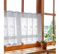Devola Rideaux Transparents Jacquard avec Fleurs Panneaux Rideaux Maison de Campagne Bistro Blanc avec Oeillets Rideaux de Cuisine Courts avec Bords Courbés L x H 100 x 90 cm Lot de 1