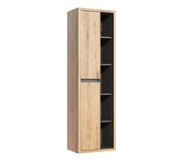 Devon Armoire Haute de Salle de Bain Suspendue, Couleur Chêne/Noir, Meubles Modernes