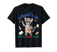 Devon Rex Cat Fait vibrer la rentrée Scolaire dans Let The Chaos Begin T-Shirt