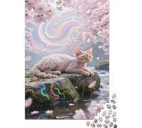 Devon Rex Puzzle 1000 Pièces Cadeau Unique Fleurs de cerisiers Stream Défi Jouet À De Qualité Supérieure Peinture Art pour Adultes Et Enfants À Partir De 12 Ans 1000pcs (75x50cm)