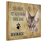 Devon Rex Tableau décoratif en bois pour les amoureux des chats Design vintage 40 x 30 cm