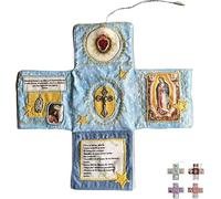 Dévotion de poche artisanale - Édition Faith, Kit de prière de voyage catholique de 10" avec croix, Pochette en tissu pliable en forme de croix, Images de saints et prières espagnoles, Cadeau chrétien