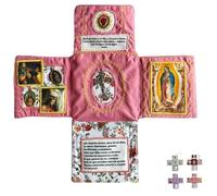 Dévotion de poche artisanale - Édition Faith, Kit de prière de voyage catholique de 25,4 cm avec croix, Pochette en tissu pliable en forme de croix, Images de saints et prières espagnoles, Cadeau