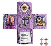 Dévotion de poche artisanale - Édition Foi, Kit de prière de voyage catholique 25,4 cm avec croix, pochette en tissu pliable en forme de croix, images de saints et prières espagnoles, cadeau chrétien