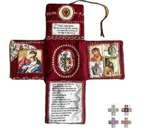 Devotionnel de poche fait main, édition de la foi, kit de prière de voyage catholique de 25 cm avec croix, sac en tissu pliable en forme de croix, images de saints et prières espagnoles (Rouge)
