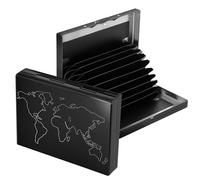 DevTech IT Étui portefeuille en métal avec 10 emplacements RFID pour cartes de crédit et débit ATM pour homme et femme (impression laser noir, 10 x 1,5 x 7,5 cm)