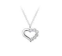 Dew Collier avec pendentif en forme de cœur en argent sterling et cristal transparent - Design délicat en forme de cœur avec détails en cristal sur un côté, chaîne en argent sterling de 45,7 cm