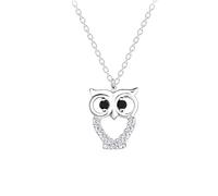 Dew Collier hibou étincelant de 45,7 cm - Argent sterling et oxyde de zirconium - Joli et brillant Boucles d'oreilles assorties disponibles.