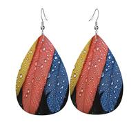 Dew Feather Boucles d'oreilles en cuir en forme de larme pour femme - Boucles d'oreilles pendantes légères en PVC avec crochets en argent 925, imprimés double face | cadeau hypoallergénique