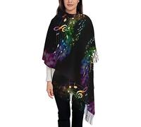 Dew Rose Écharpe d'hiver longue douce et chaude en laine avec pompons pour femme, Notes de musique colorées., taille unique