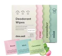 Dew Well - Lingettes déodorantes rafraîchissantes - Sans aluminium, parabène et sulfate - Assortiment varié (menthe, rose et concombre) - 50 lingettes emballées.