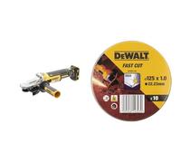 DEWALT 18V XR Brushless 125mm Flat Head Angle Grinder, Tool Only, DCG405FN-XJ & DEWALT DT3507-QZ 10-Piece 125mm x 1mm Heavy Duty Grinder Discs for Stainless Steel, Professional Use