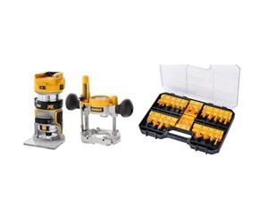 DEWALT - Affleureuse Défonceuse Brushless XR 18V - Plongée 55mm & Coffret 22 Fraises de Défonceuse - DT90017-QZ - Set de Fraises à Rainurer bois en Acier avec Coffret de Transport - Manche Ø 8mm