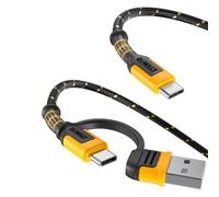 DEWALT Câble de charge 2 en 1 robuste, USB C vers USB-C avec adaptateur USB, charge rapide PD 60 W et synchronisation des données, câbles de charge Type-C pour plusieurs appareils, 4 pieds
