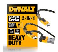 DEWALT Câble de charge 2 en 1 robuste, USB C vers USB-C avec adaptateur USB, charge rapide PD 60 W et synchronisation des données, câbles de charge Type-C pour plusieurs appareils, 10 pieds