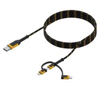 DeWALT Câble de charge combiné 3 en 1 de 1,8 m USB A vers USB C, Lightning® ou USB-Micro renforcé avec Kevlar® pour résister aux flexions répétées et à la flexion pour une plus longue durée de vie