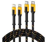 DEWALT Cable Lightning vers USB Câble tressé renforcé pour cordon de chargeur Lightning Compatible avec iPhone Câble (4 pieds - 2 câbles)