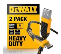 DEWALT Câble USB-C robuste, câble de chargement USB-A vers Type-C en nylon tressé de qualité supérieure, charge rapide (6 FT - 2 Pack)